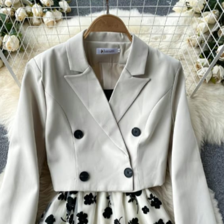 crop blazer skirt set